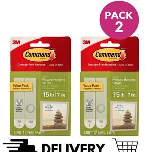 2 Packs - 3M Command 12 LARGE Hanging Strip Value Packs holds 15 lbs (24 pairs )